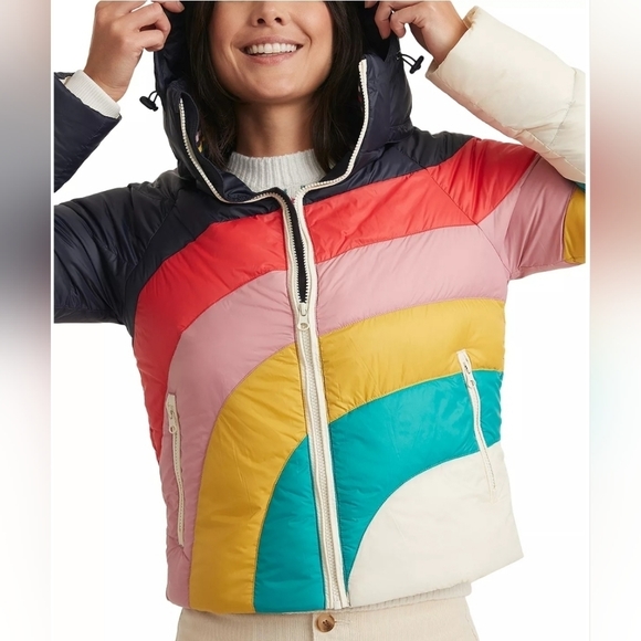 Marine Layer Jackets & Blazers - Marine layer Apres Puffer in Navy Rainbow Wave